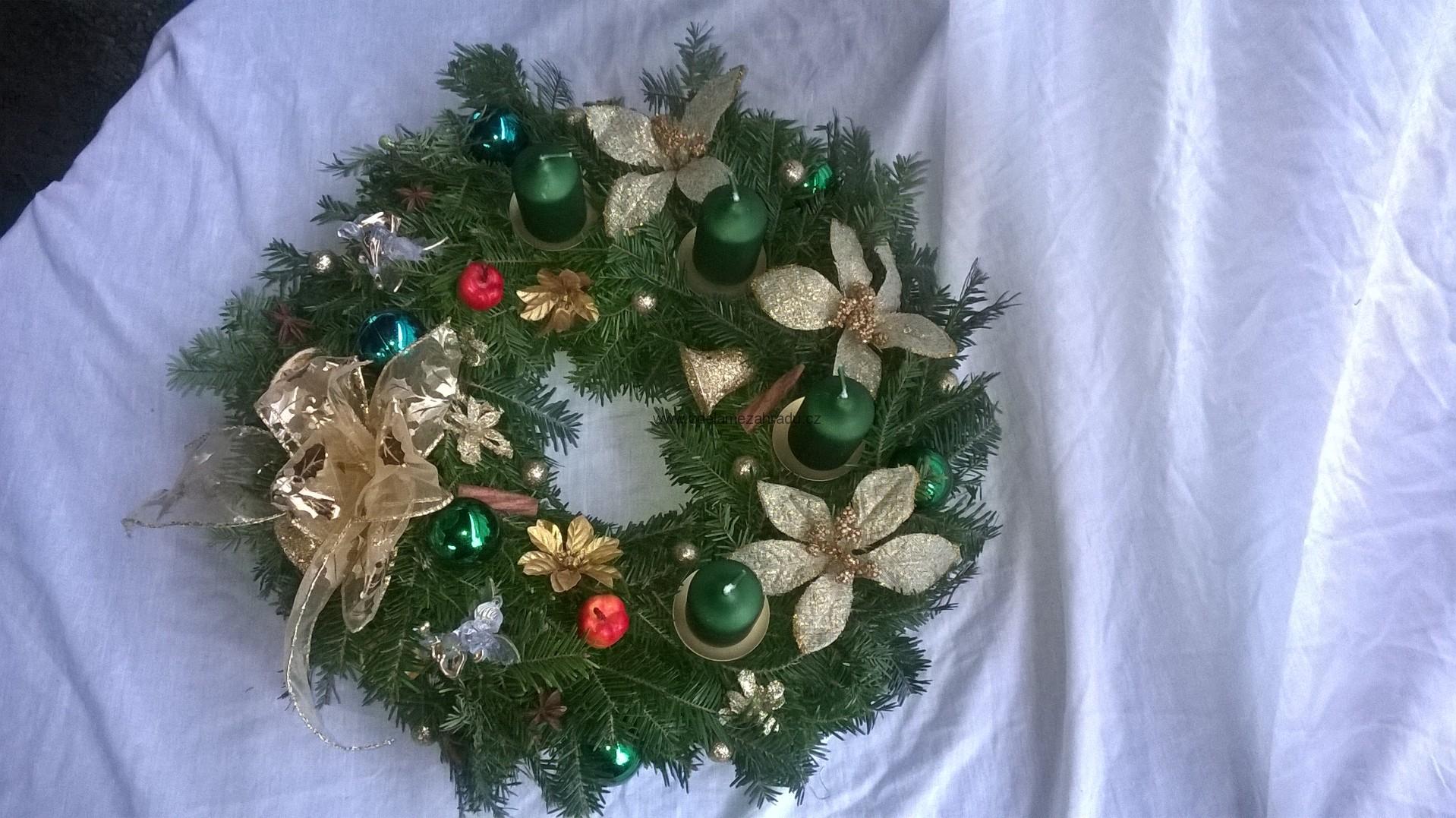 Adventní věnec zeleno - zlatý